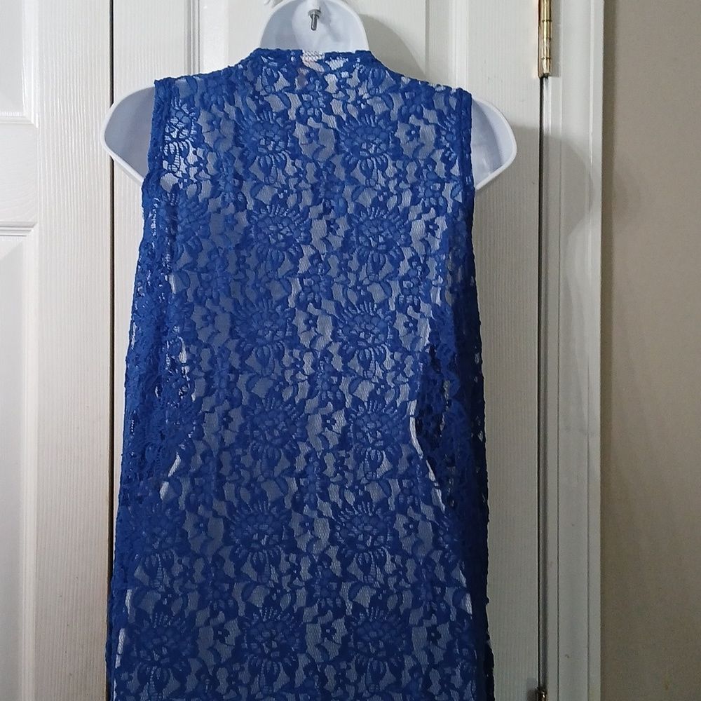 LuLaRoe Joy Vibrant Royal Blue Lace Vest Duster Sz M NWT - Picture 6 of 8